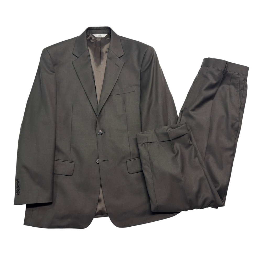 Versini 42R 36x30 Olive Green 2pc Pant Suit Pleated High Waisted 100% Wool Cuff